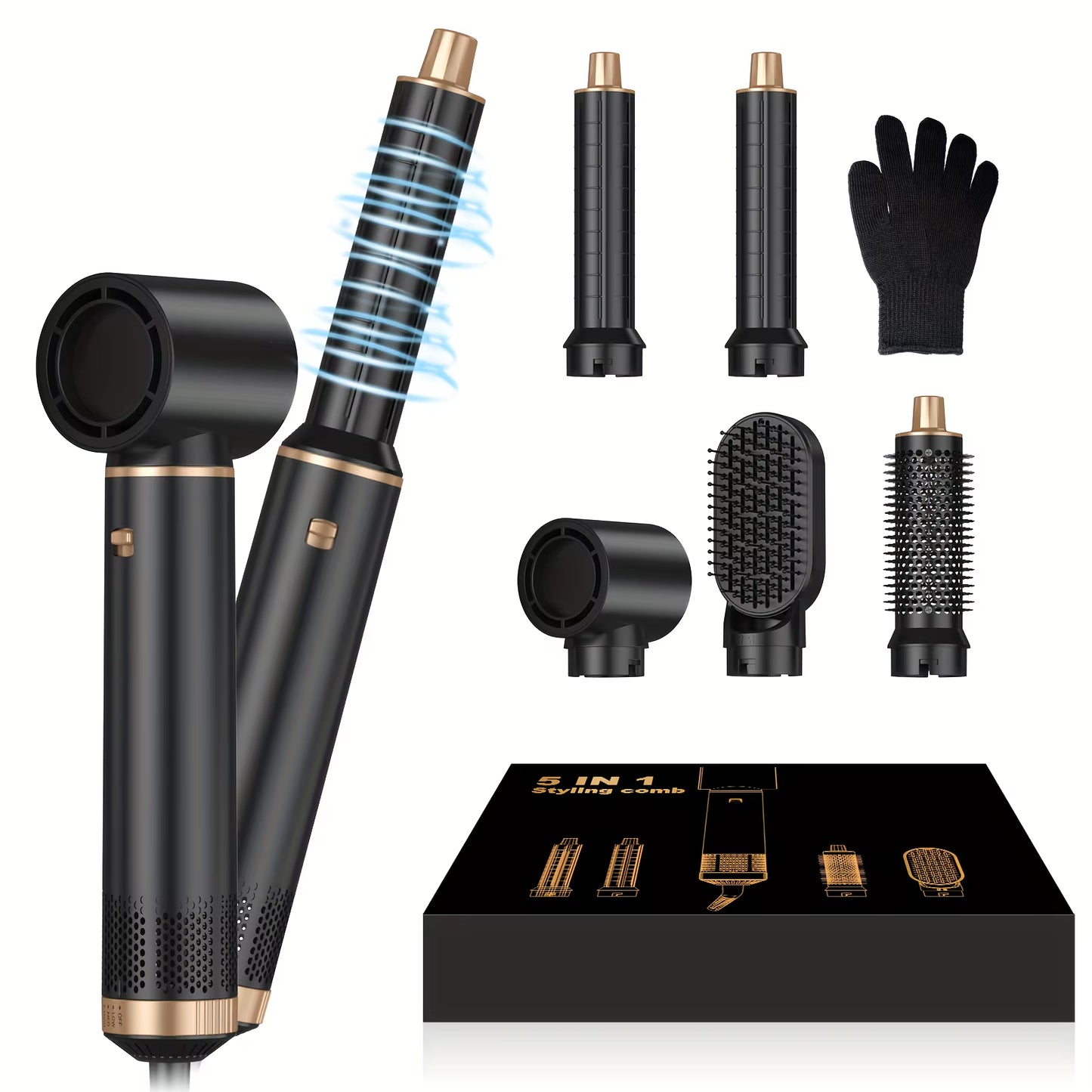 5 in 1 Blow Dryer Brush Hair Dryer Brush Detachable Hot Air Brush Curling Brush Iron Air Curling Wrap Styler Hair Styling Tools