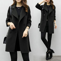 Women'S Medium-Length Woolen Jacket Solid Color Long Sleeve Overcoat with Double Row Buttoning Ladies Fashion Coat