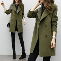 Women'S Medium-Length Woolen Jacket Solid Color Long Sleeve Overcoat with Double Row Buttoning Ladies Fashion Coat