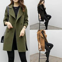 Women'S Medium-Length Woolen Jacket Solid Color Long Sleeve Overcoat with Double Row Buttoning Ladies Fashion Coat